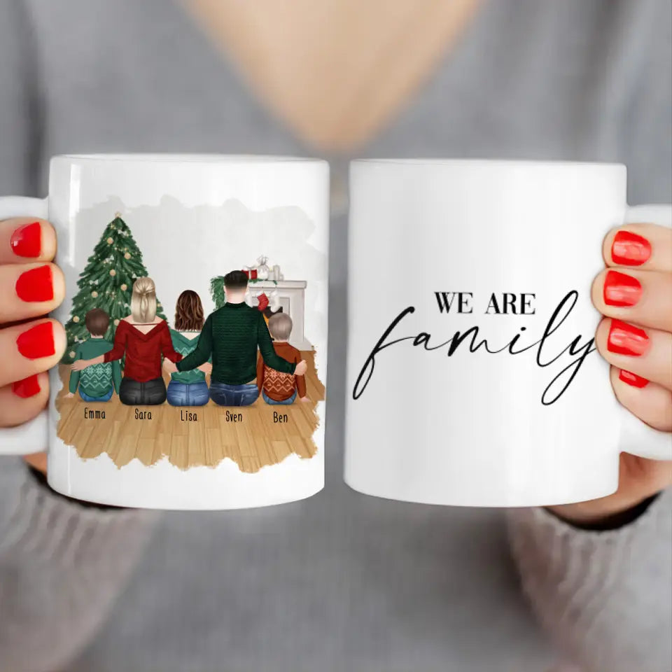 Personalisierte Tasse mit Familie (2 Kinder + 1 Teenanger) - Weihnachtstasse