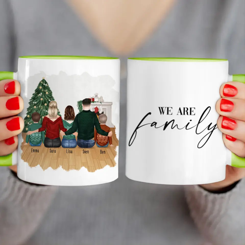 Personalisierte Tasse mit Familie (2 Kinder + 1 Teenanger) - Weihnachtstasse