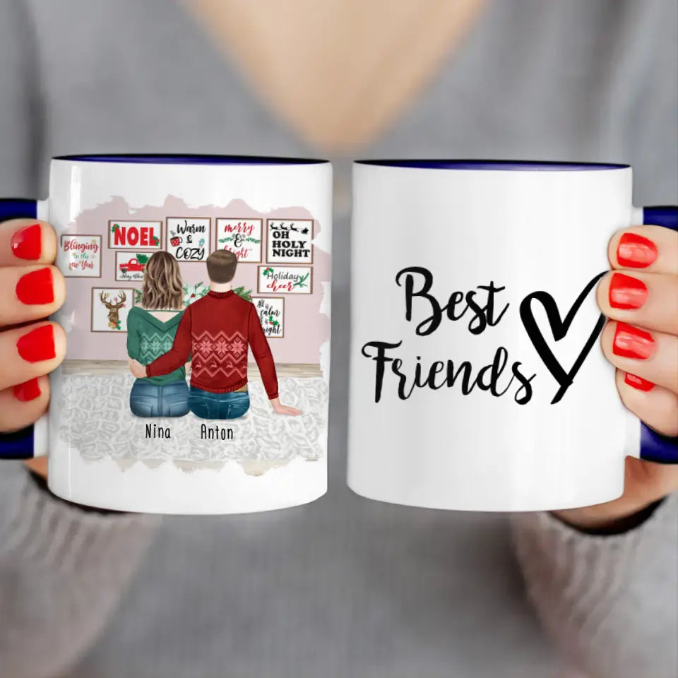 Personalisierte Tasse - Beste Freunde (1 Frau + 1 Mann) - Weihnachtstasse