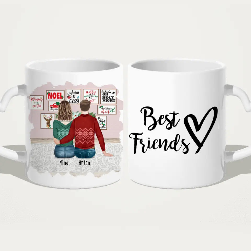 Personalisierte Tasse - Beste Freunde (1 Frau + 1 Mann) - Weihnachtstasse