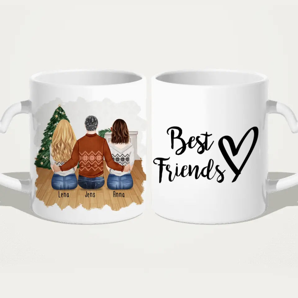 Personalisierte Tasse - Beste Freunde (2 Frauen + 1 Mann) - Weihnachtstasse