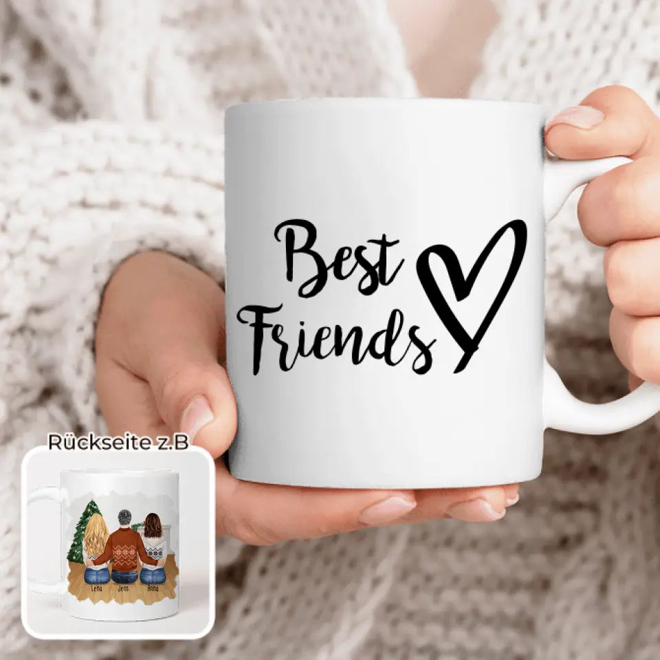 Personalisierte Tasse - Beste Freunde (2 Frauen + 1 Mann) - Weihnachtstasse