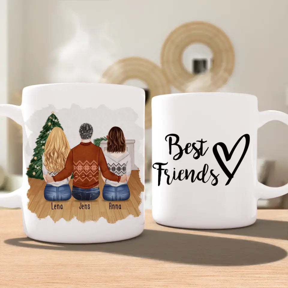 Personalisierte Tasse - Beste Freunde (2 Frauen + 1 Mann) - Weihnachtstasse