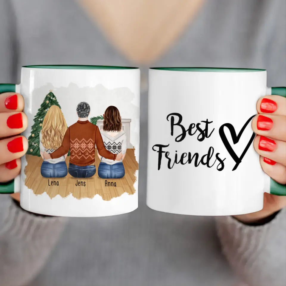 Personalisierte Tasse - Beste Freunde (2 Frauen + 1 Mann) - Weihnachtstasse