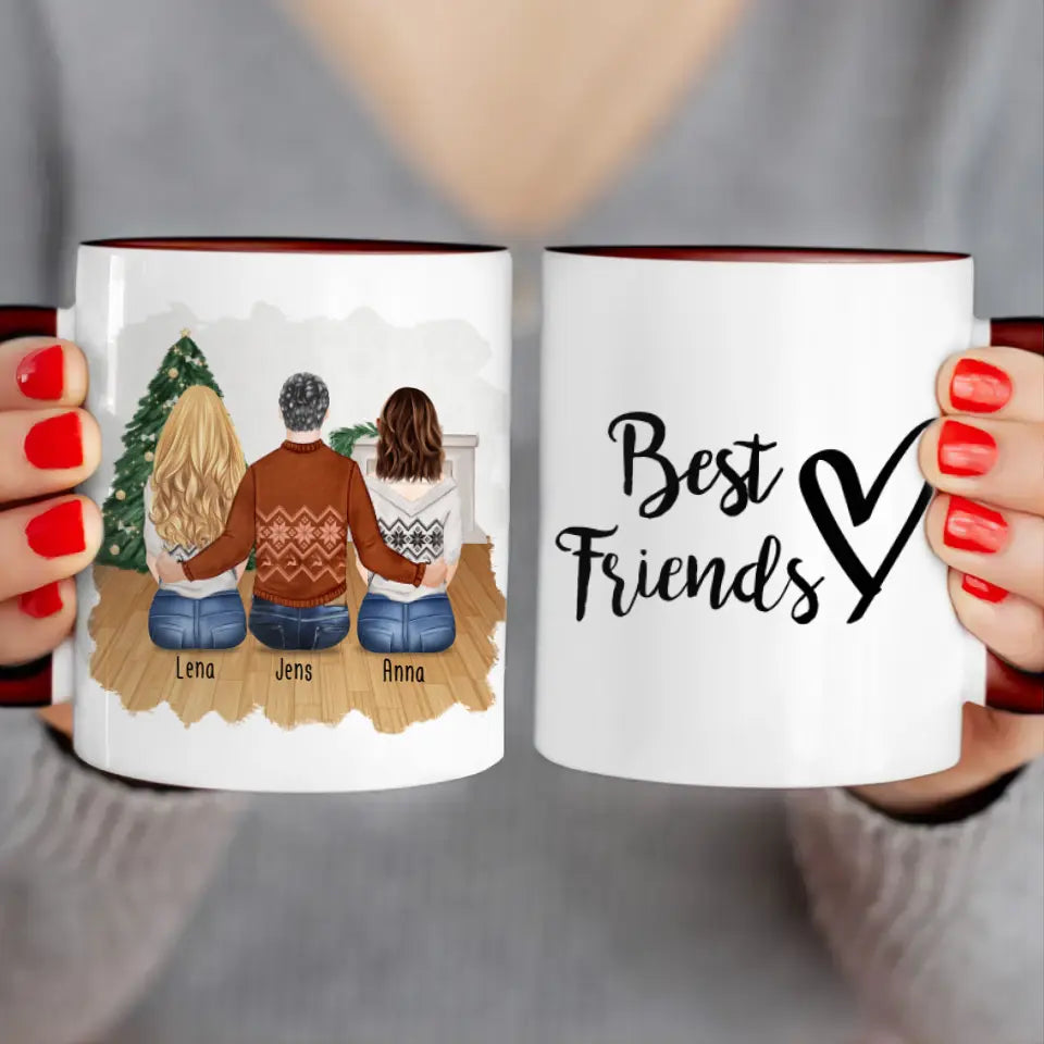 Personalisierte Tasse - Beste Freunde (2 Frauen + 1 Mann) - Weihnachtstasse