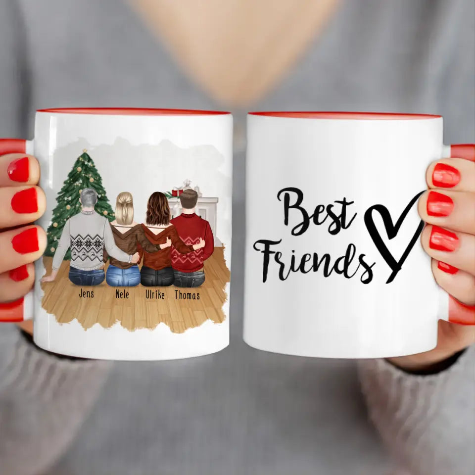 Personalisierte Tasse - Beste Freunde (2 Frauen + 2 Männer) - Weihnachtstasse