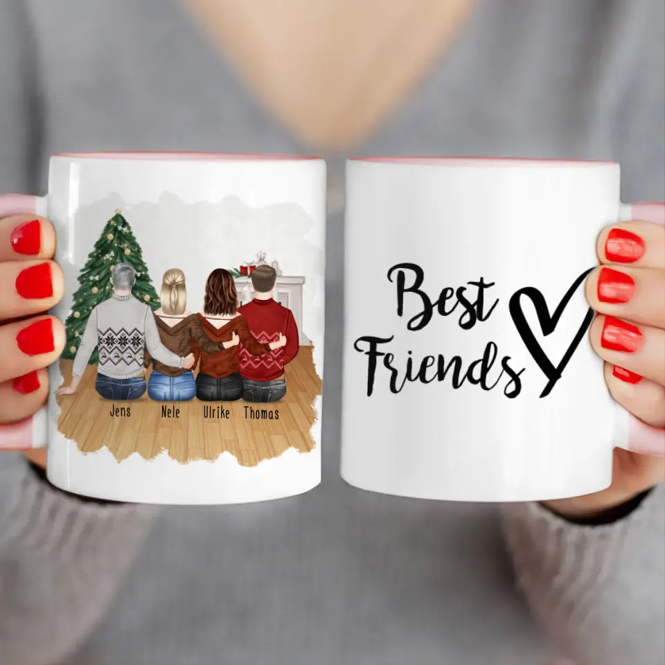 Personalisierte Tasse - Beste Freunde (2 Frauen + 2 Männer) - Weihnachtstasse