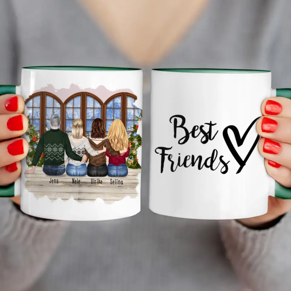 Personalisierte Tasse - Beste Freunde (3 Frauen + 1 Mann) - Weihnachtstasse