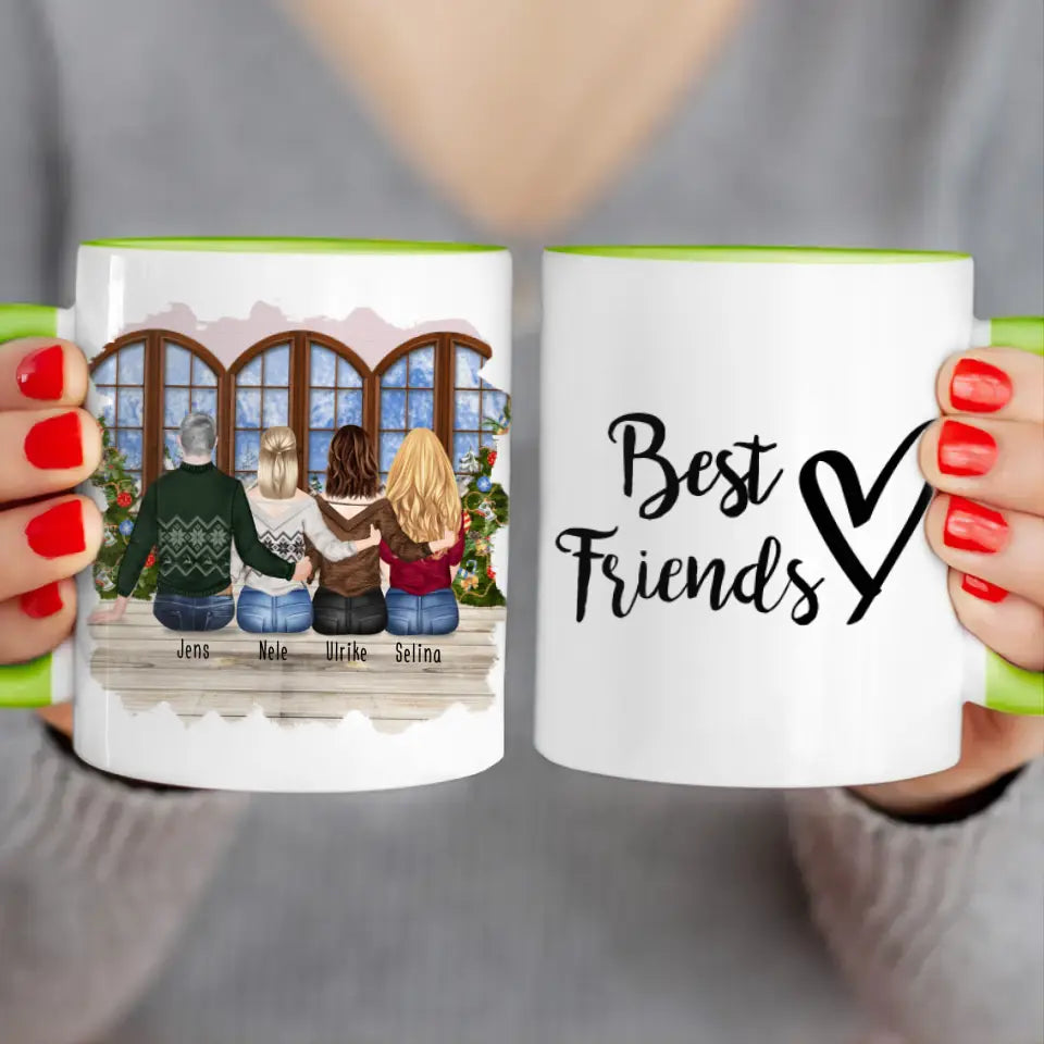 Personalisierte Tasse - Beste Freunde (3 Frauen + 1 Mann) - Weihnachtstasse