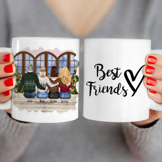 Personalisierte Tasse - Beste Freunde (3 Frauen + 1 Mann) - Weihnachtstasse