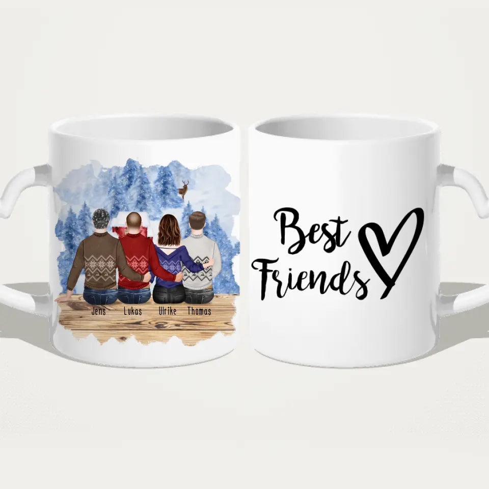 Personalisierte Tasse - Beste Freunde (1 Frau + 3 Männer) - Weihnachtstasse