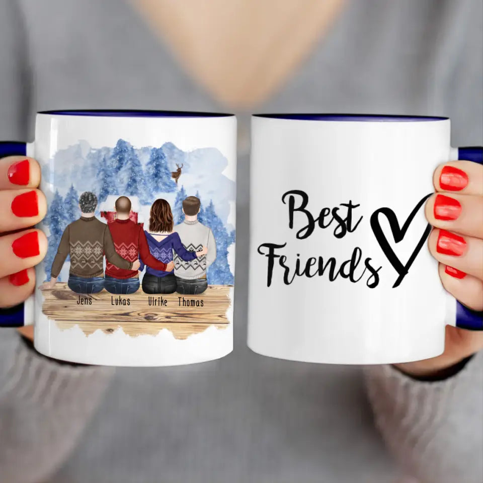 Personalisierte Tasse - Beste Freunde (1 Frau + 3 Männer) - Weihnachtstasse