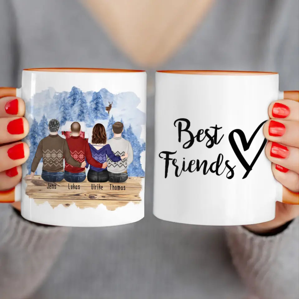 Personalisierte Tasse - Beste Freunde (1 Frau + 3 Männer) - Weihnachtstasse