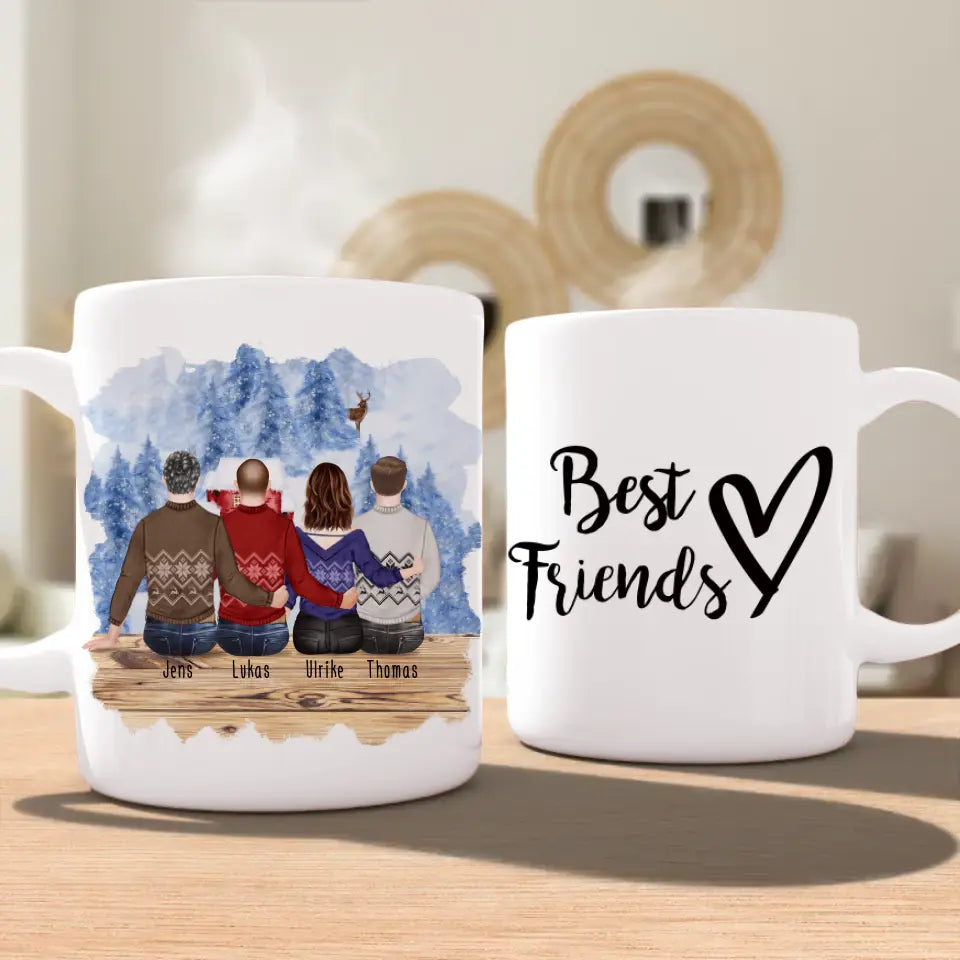 Personalisierte Tasse - Beste Freunde (1 Frau + 3 Männer) - Weihnachtstasse