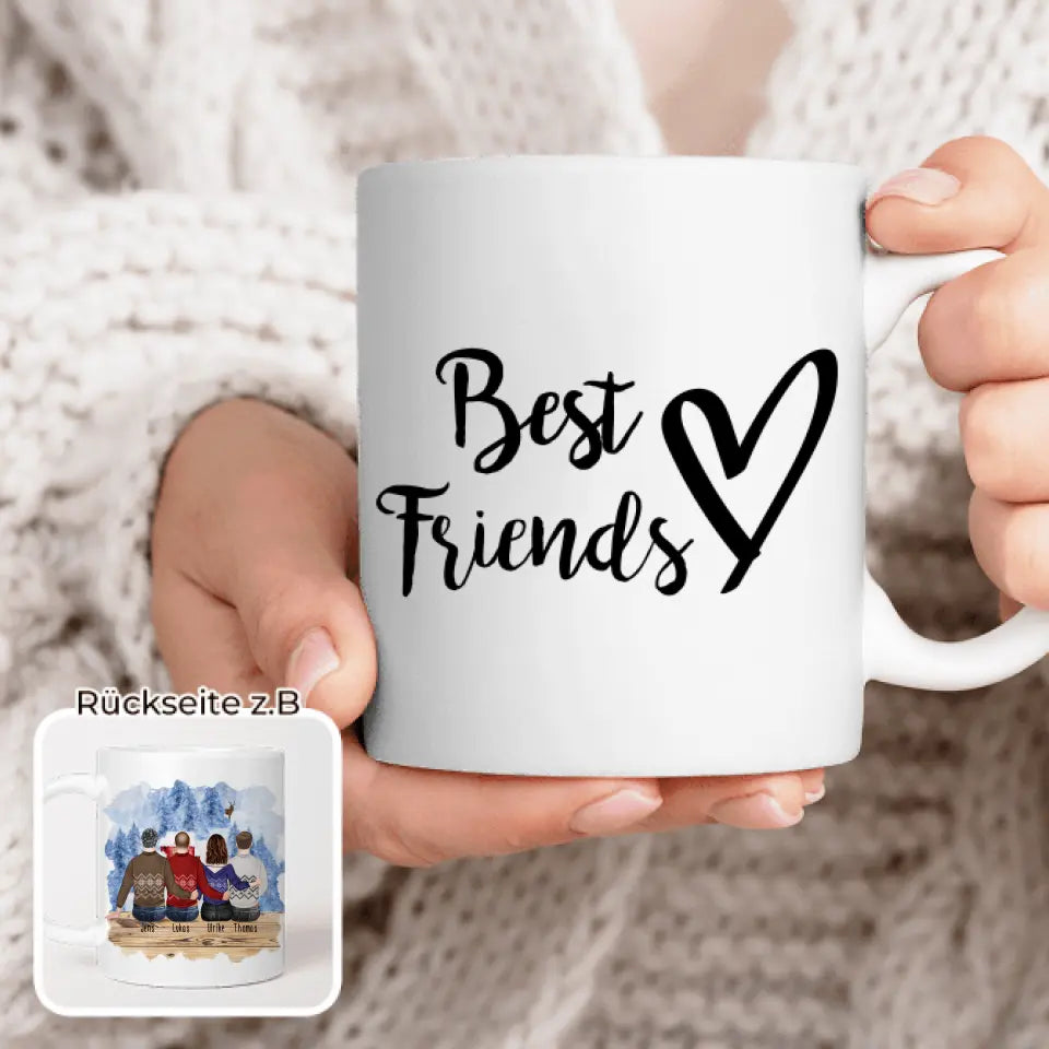 Personalisierte Tasse - Beste Freunde (1 Frau + 3 Männer) - Weihnachtstasse