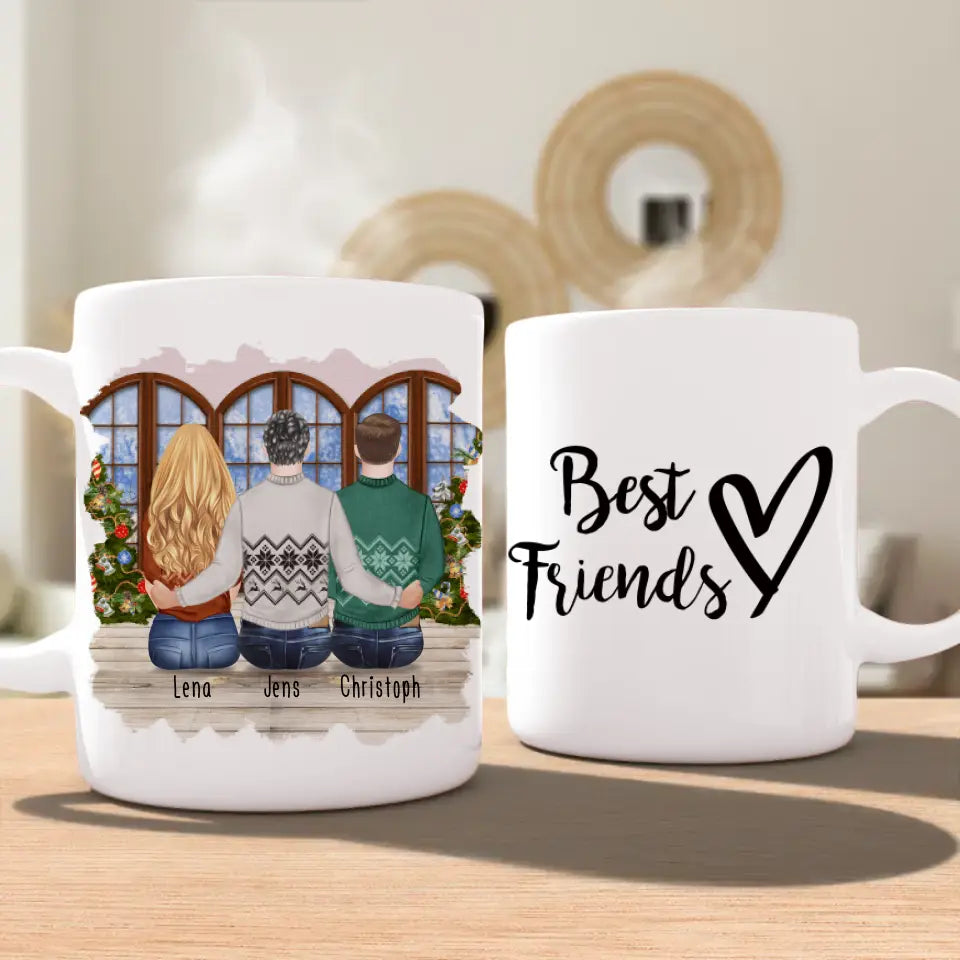 Personalisierte Tasse - Beste Freunde (1 Frau + 2 Männer) - Weihnachtstasse