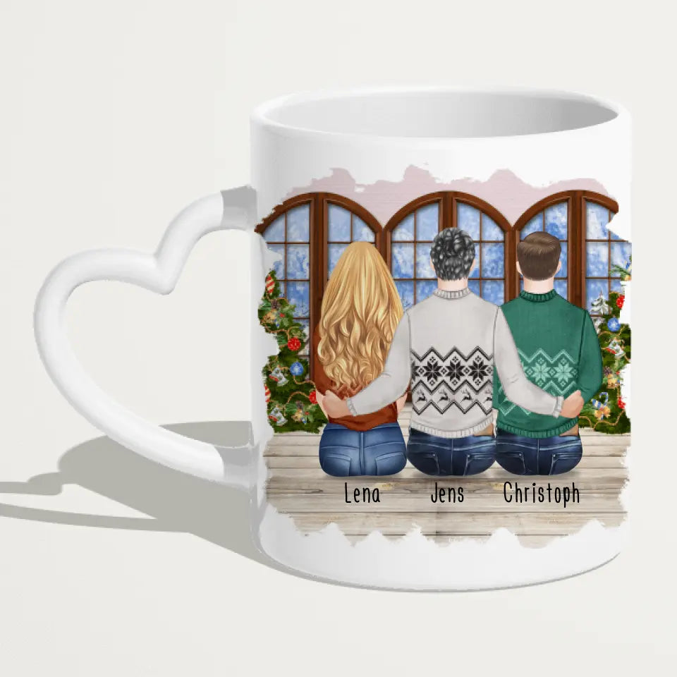 Personalisierte Tasse - Beste Freunde (1 Frau + 2 Männer) - Weihnachtstasse