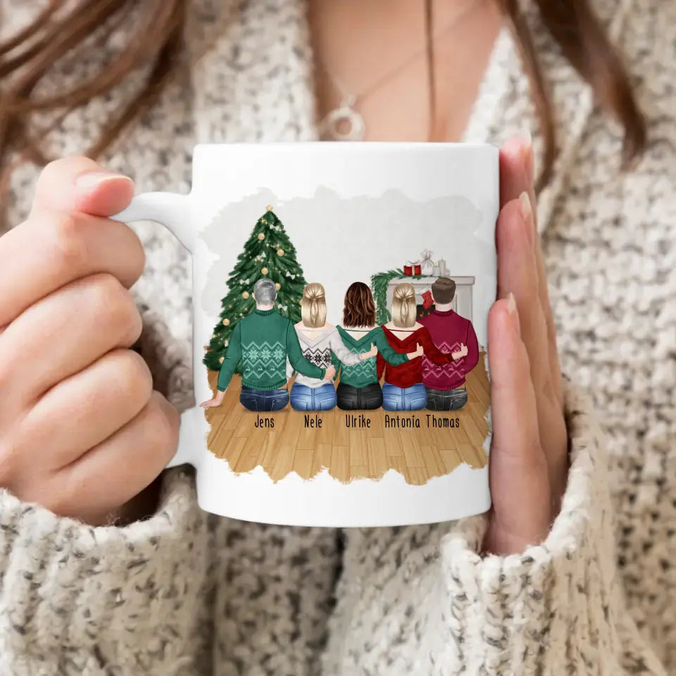 Personalisierte Tasse mit Bruder/Schwester (3 Schwestern + 2 Brüder) - Weihnachtstasse