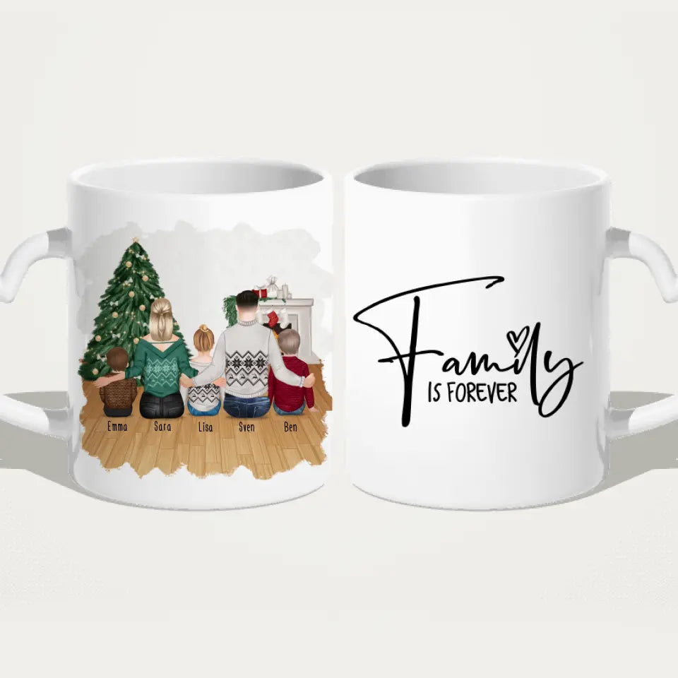 Personalisierte Tasse mit Familie (3 Kinder/Babys) - Weihnachtstasse