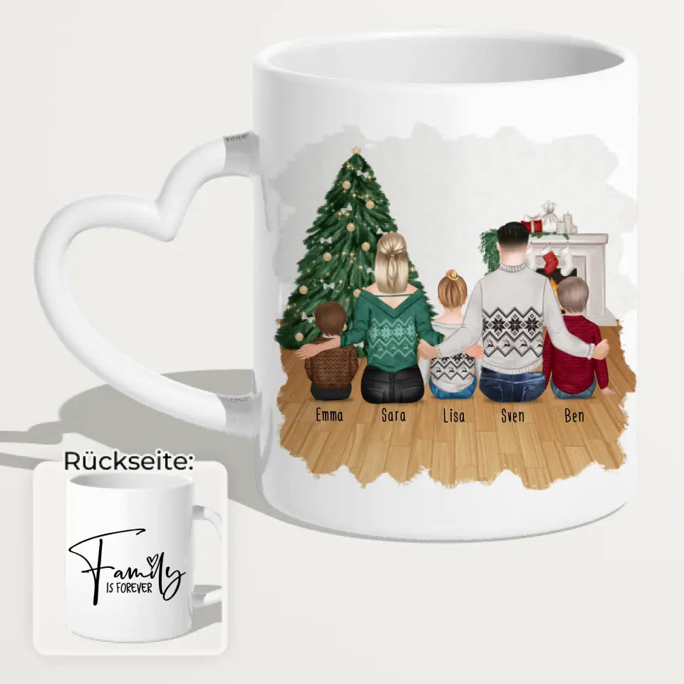 Personalisierte Tasse mit Familie (3 Kinder/Babys) - Weihnachtstasse