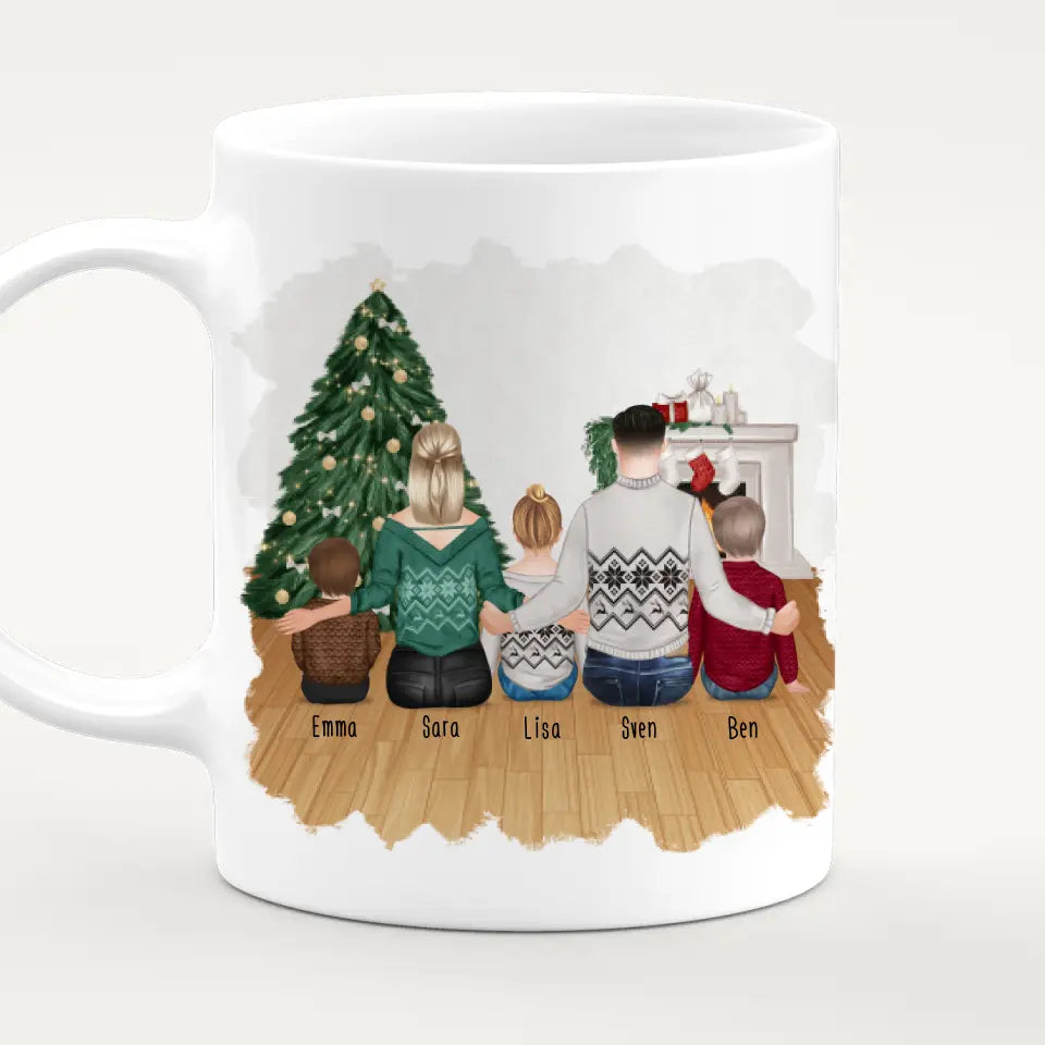 Personalisierte Tasse mit Familie (3 Kinder/Babys) - Weihnachtstasse