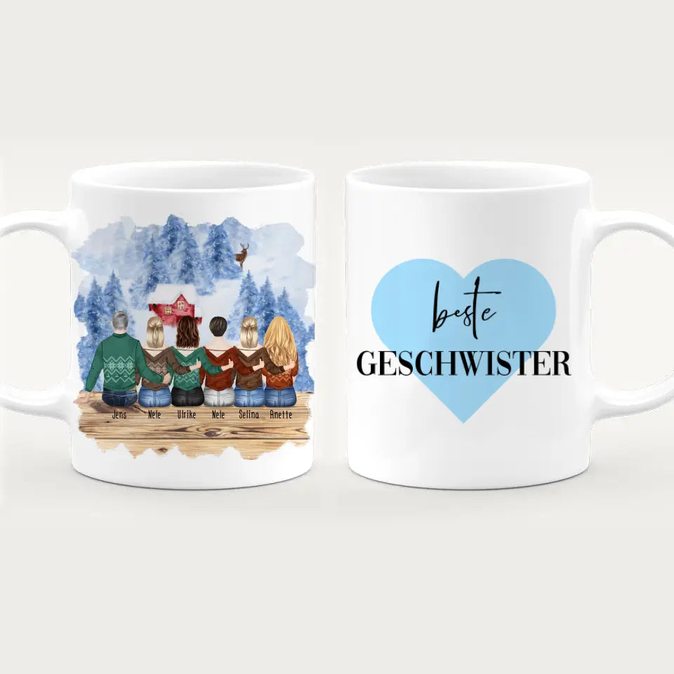 Personalisierte Tasse mit Bruder/Schwester (5 Schwestern + 1 Bruder) - Weihnachtstasse