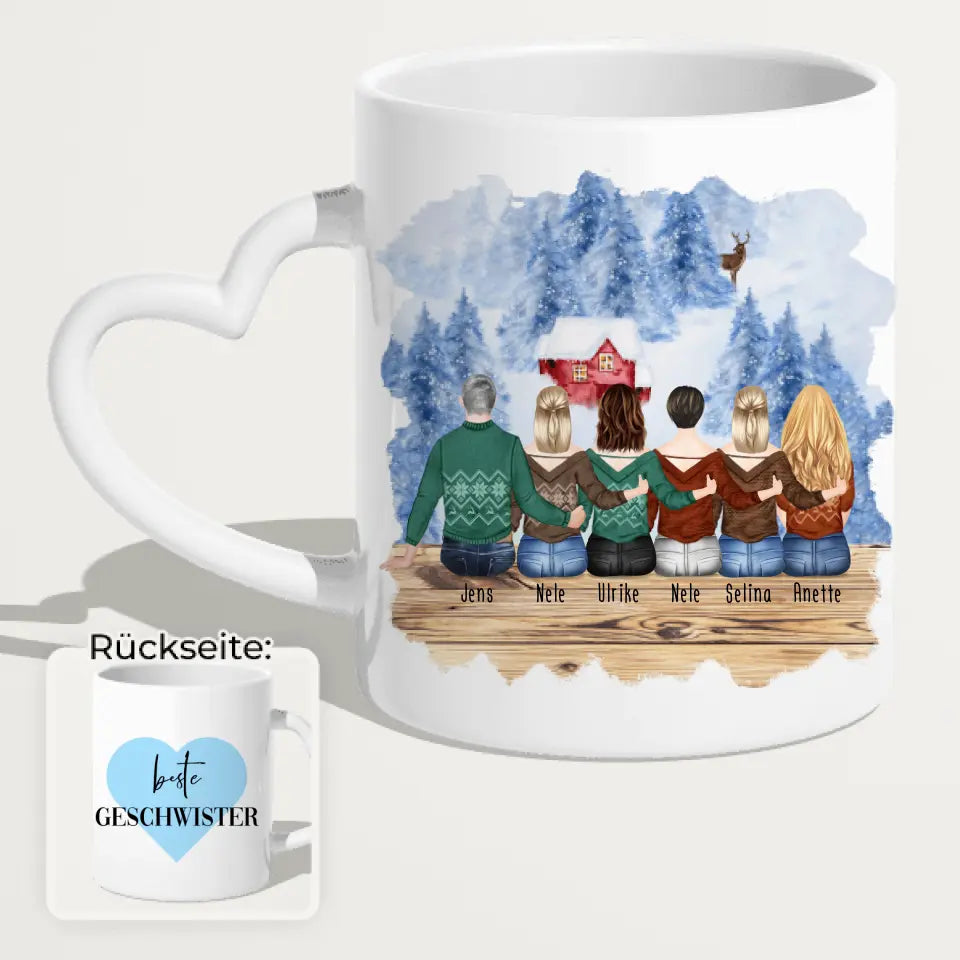 Personalisierte Tasse mit Bruder/Schwester (5 Schwestern + 1 Bruder) - Weihnachtstasse