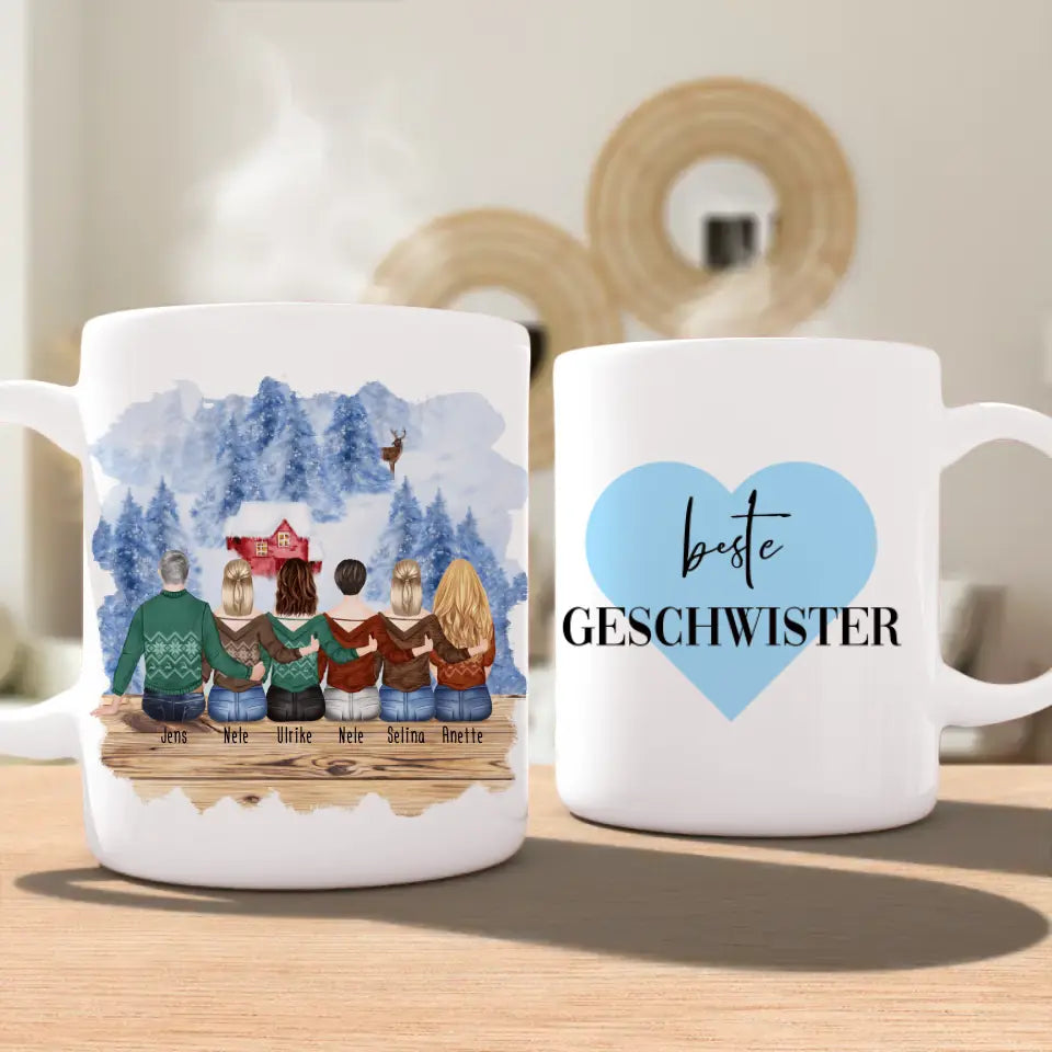 Personalisierte Tasse mit Bruder/Schwester (5 Schwestern + 1 Bruder) - Weihnachtstasse