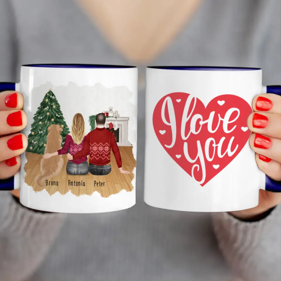 Personalisierte Tasse mit Pärchen und 1 Hund - Weihnachtstasse