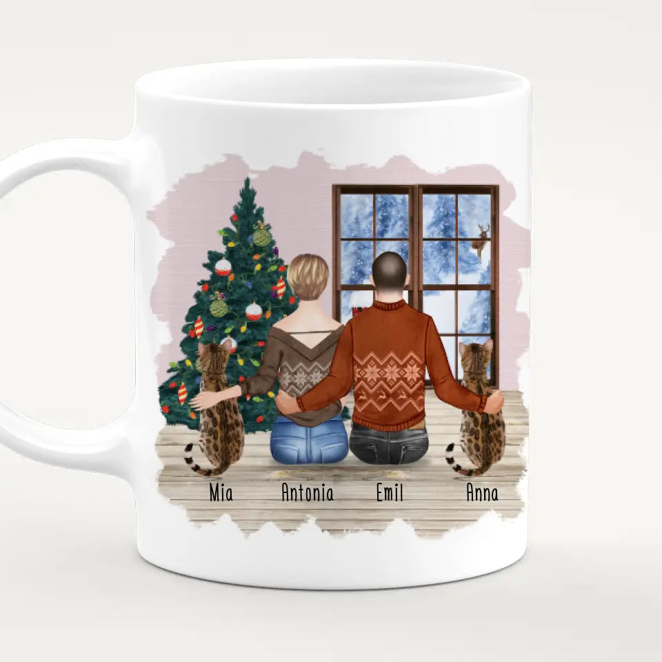 Personalisierte Tasse mit Pärchen und 2 Katzen - Weihnachtstasse