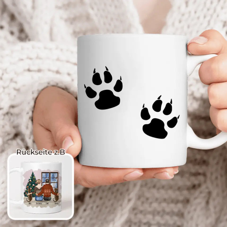 Personalisierte Tasse mit Pärchen und 2 Katzen - Weihnachtstasse