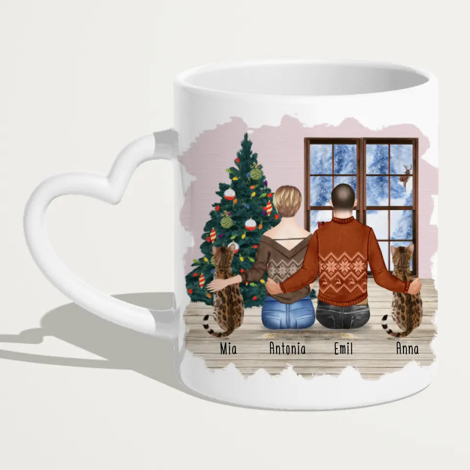 Personalisierte Tasse mit Pärchen und 2 Katzen - Weihnachtstasse