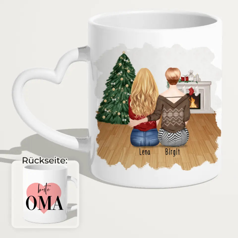 Personalisierte Tasse für Oma (1 Frau + 1 Oma) - Weihnachtstasse