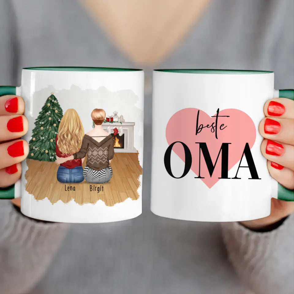 Personalisierte Tasse für Oma (1 Frau + 1 Oma) - Weihnachtstasse