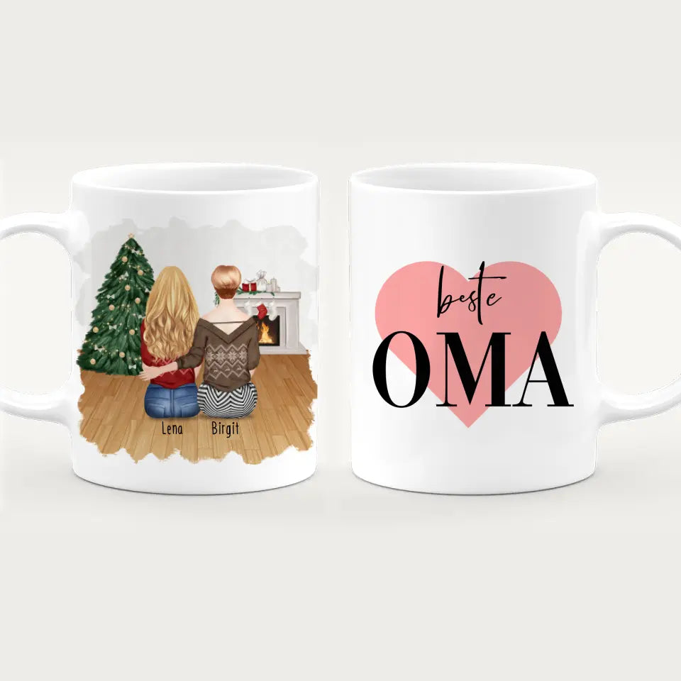 Personalisierte Tasse für Oma (1 Frau + 1 Oma) - Weihnachtstasse