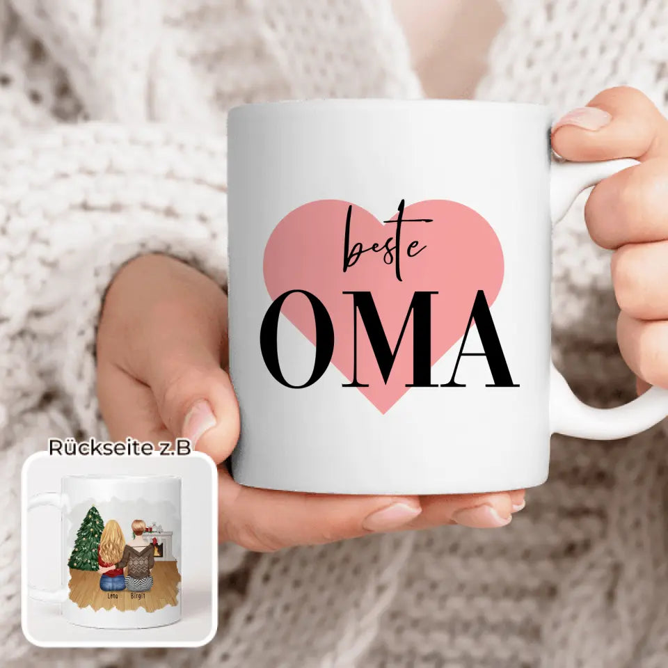 Personalisierte Tasse für Oma (1 Frau + 1 Oma) - Weihnachtstasse