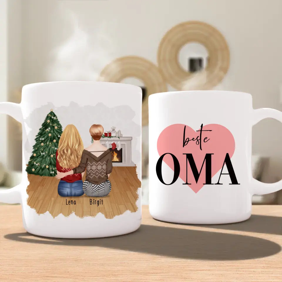 Personalisierte Tasse für Oma (1 Frau + 1 Oma) - Weihnachtstasse