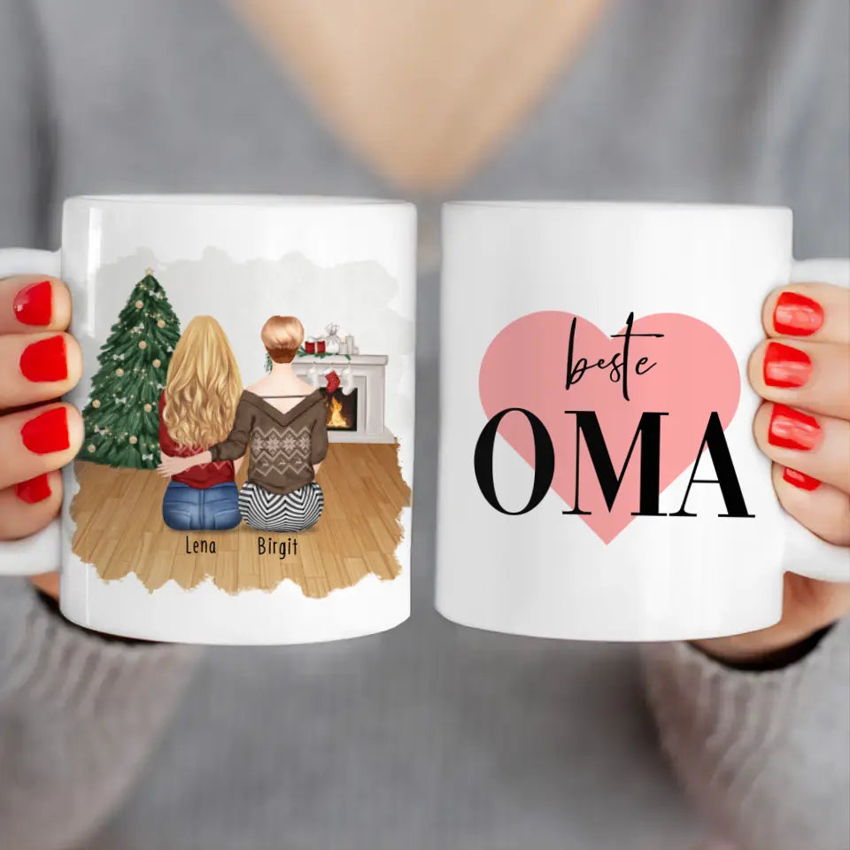 Personalisierte Tasse für Oma (1 Frau + 1 Oma) - Weihnachtstasse