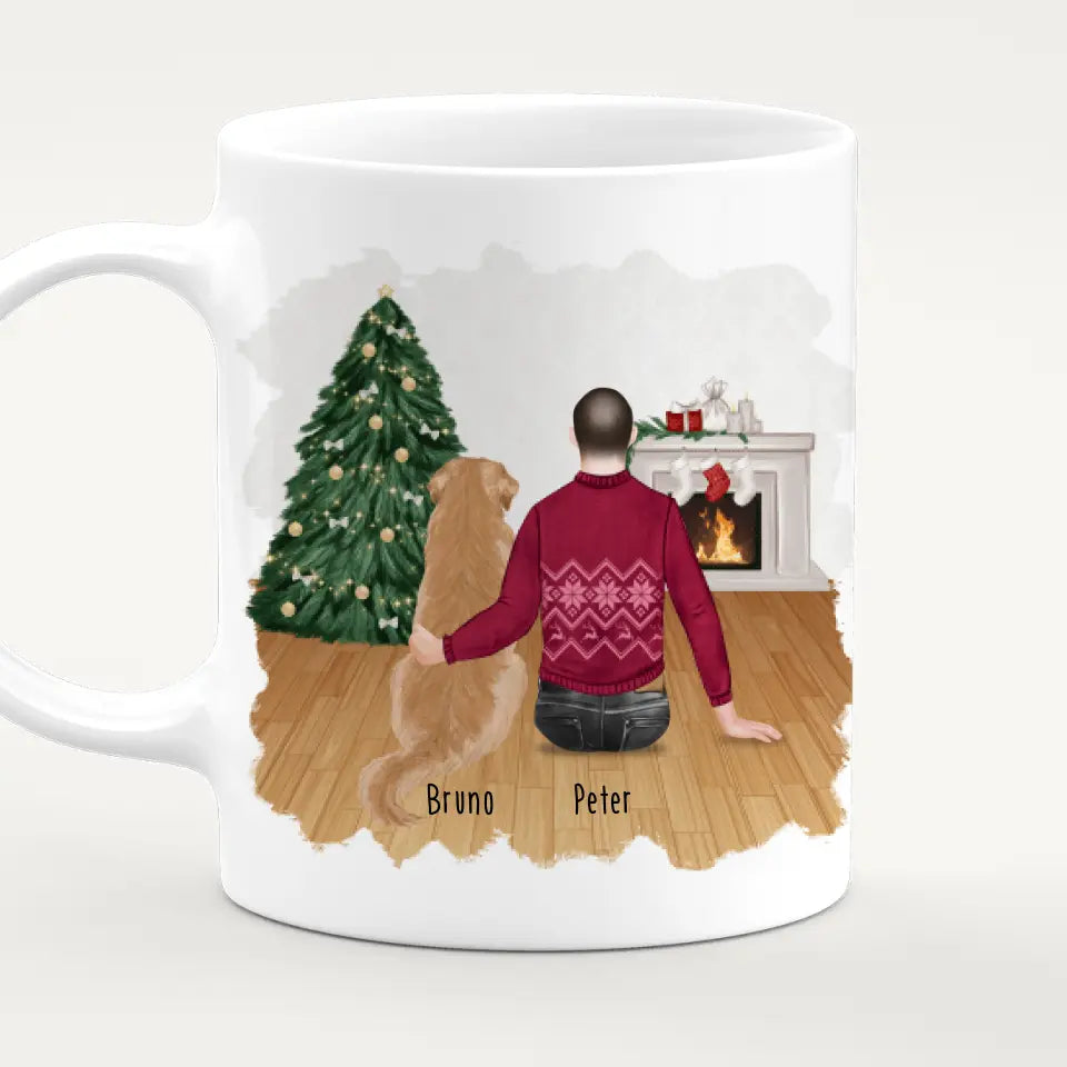 Personalisierte Tasse mit Hund und Mann (1 Hund + 1 Mann) - Weihnachtstasse