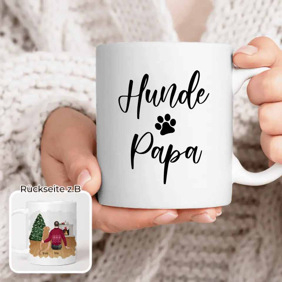 Personalisierte Tasse mit Hund und Mann (1 Hund + 1 Mann) - Weihnachtstasse