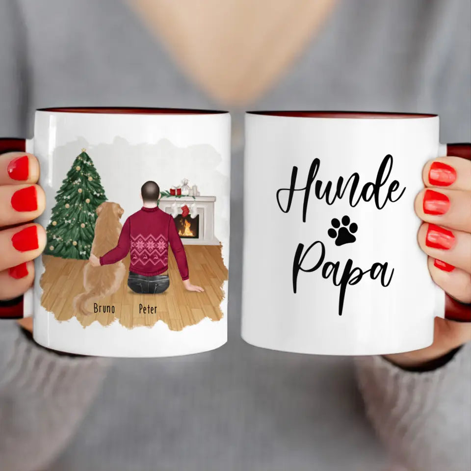 Personalisierte Tasse mit Hund und Mann (1 Hund + 1 Mann) - Weihnachtstasse