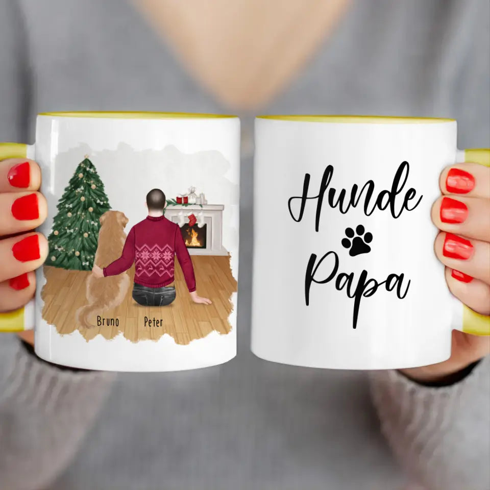 Personalisierte Tasse mit Hund und Mann (1 Hund + 1 Mann) - Weihnachtstasse