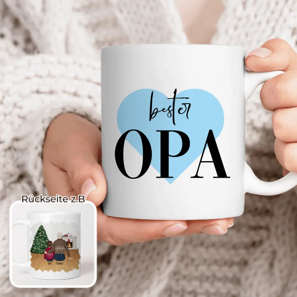 Personalisierte Tasse für Opa (1 Kind + 1 Opa) - Weihnachtstasse