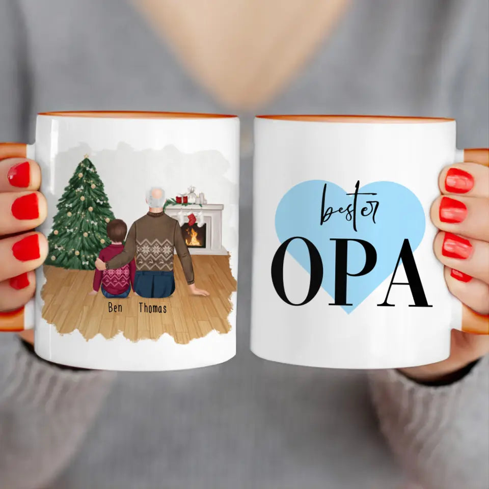 Personalisierte Tasse für Opa (1 Kind + 1 Opa) - Weihnachtstasse