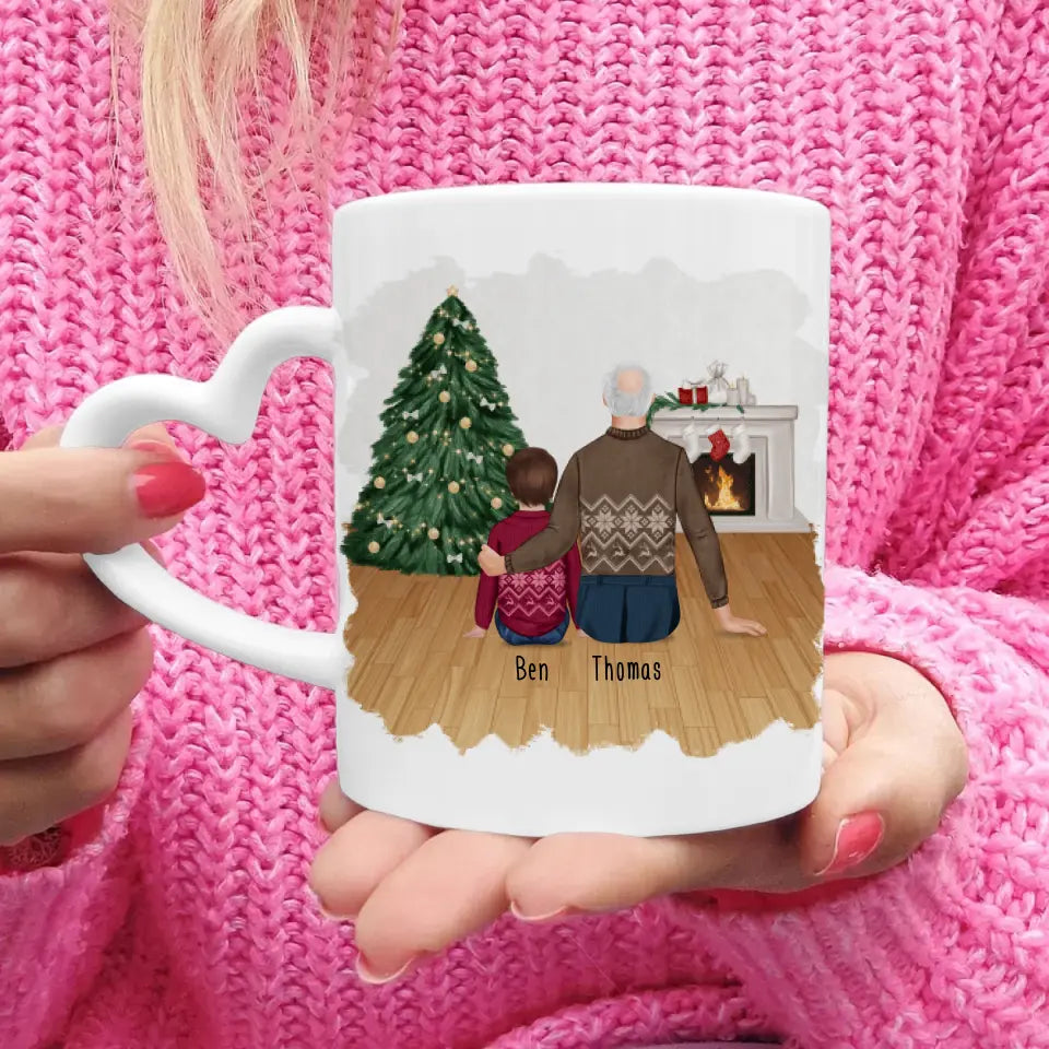 Personalisierte Tasse für Opa (1 Kind + 1 Opa) - Weihnachtstasse