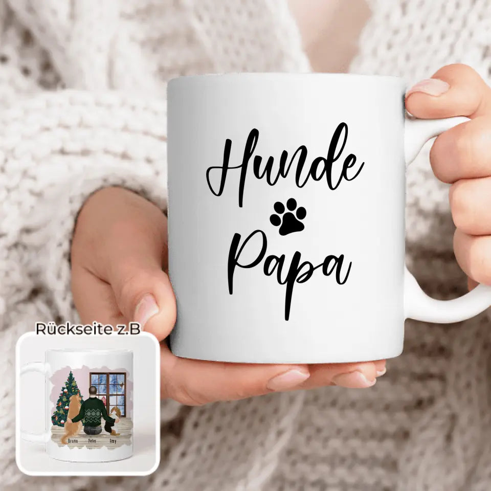 Personalisierte Tasse mit Hund und Mann (2 Hunde + 1 Mann) - Weihnachtstasse