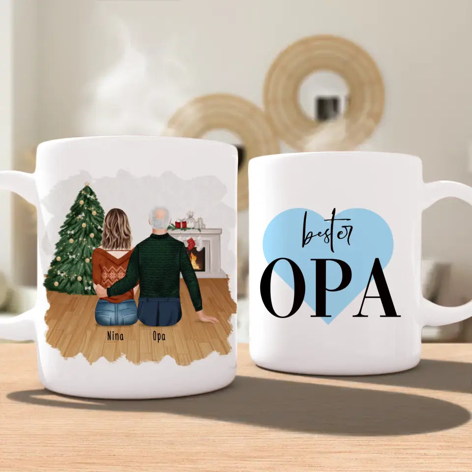 Personalisierte Tasse für Opa (1 Frau + 1 Opa) - Weihnachtstasse