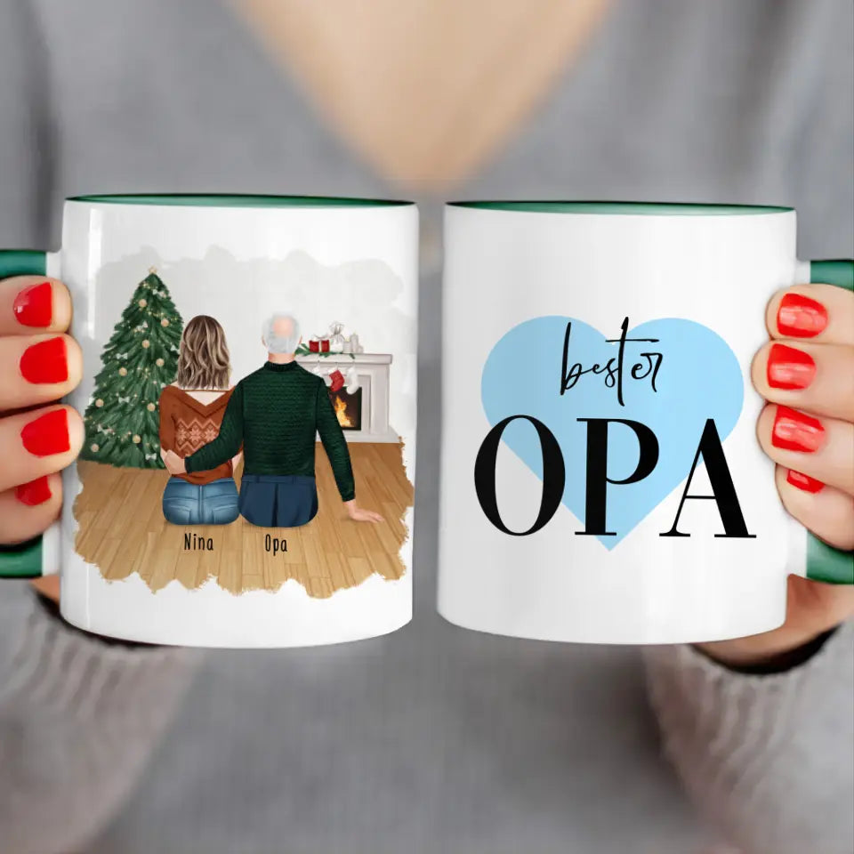 Personalisierte Tasse für Opa (1 Frau + 1 Opa) - Weihnachtstasse