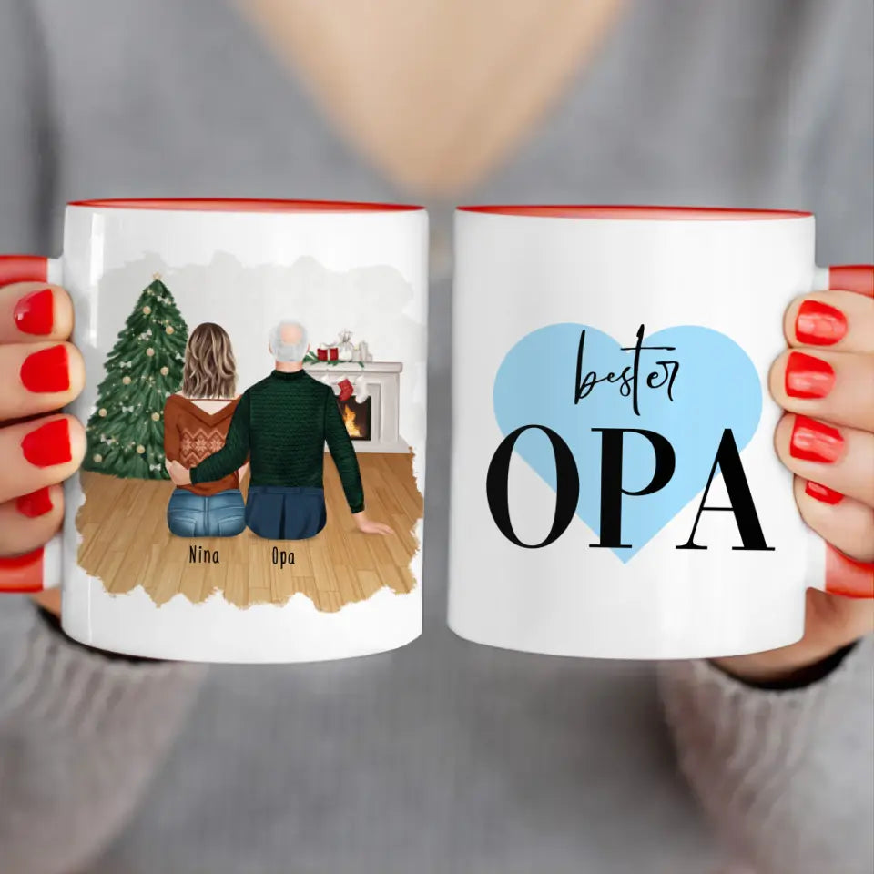 Personalisierte Tasse für Opa (1 Frau + 1 Opa) - Weihnachtstasse