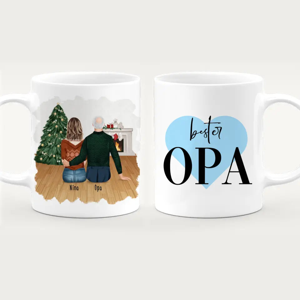 Personalisierte Tasse für Opa (1 Frau + 1 Opa) - Weihnachtstasse